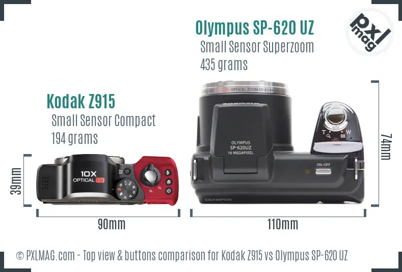 Kodak Z915 vs Olympus SP-620 UZ top view buttons comparison