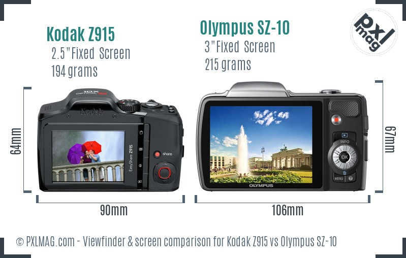 Kodak Z915 vs Olympus SZ-10 Screen and Viewfinder comparison