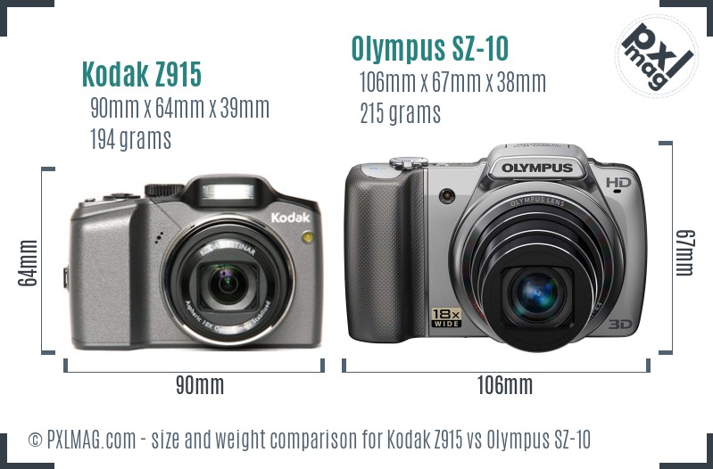 Kodak Z915 vs Olympus SZ-10 size comparison Kodak Z915 vs Olympus SZ-10 size comparison