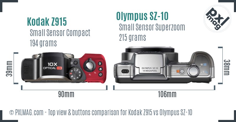 Kodak Z915 vs Olympus SZ-10 top view buttons comparison