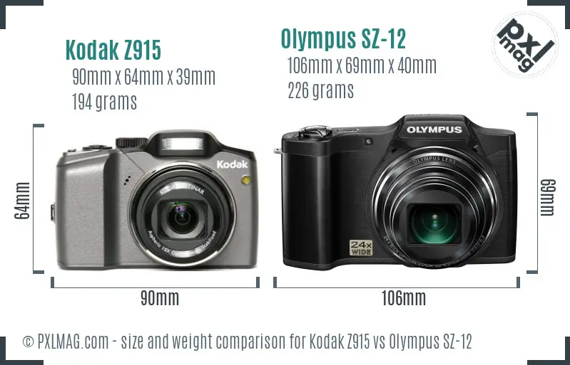 Kodak Z915 vs Olympus SZ-12 size comparison