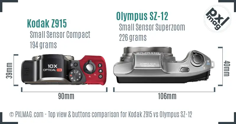 Kodak Z915 vs Olympus SZ-12 top view buttons comparison