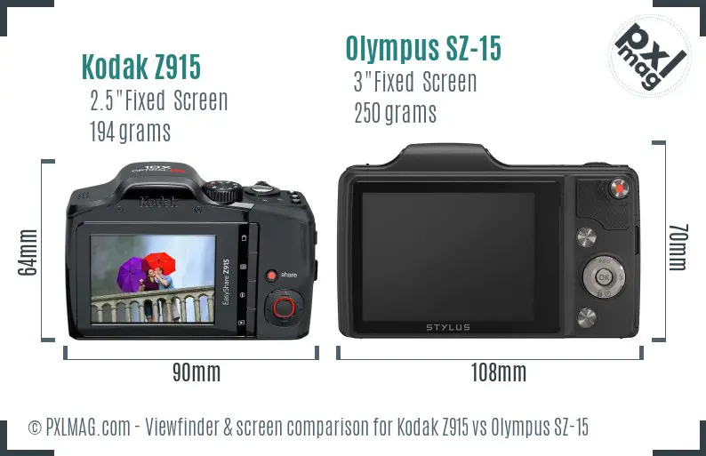 Kodak Z915 vs Olympus SZ-15 Screen and Viewfinder comparison