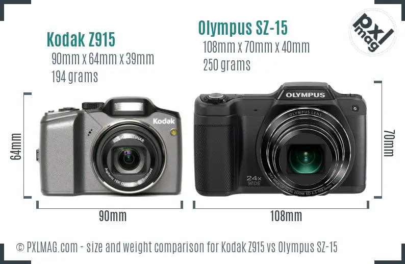 Kodak Z915 vs Olympus SZ-15 size comparison