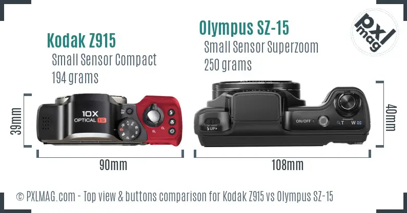 Kodak Z915 vs Olympus SZ-15 top view buttons comparison