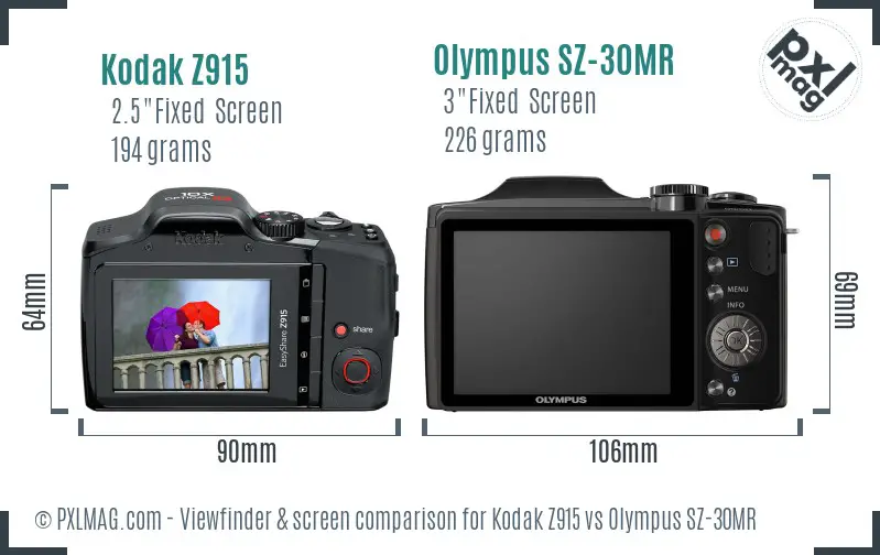 Kodak Z915 vs Olympus SZ-30MR Screen and Viewfinder comparison