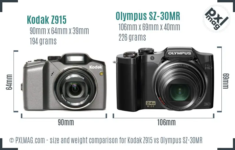 Kodak Z915 vs Olympus SZ-30MR size comparison