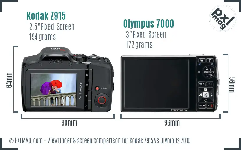 Kodak Z915 vs Olympus 7000 Screen and Viewfinder comparison