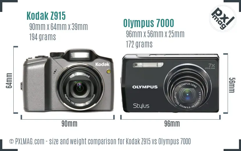 Kodak Z915 vs Olympus 7000 size comparison