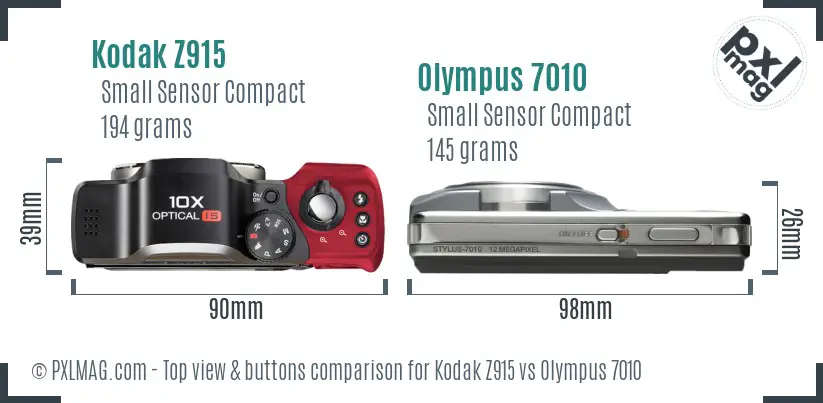 Kodak Z915 vs Olympus 7010 top view buttons comparison