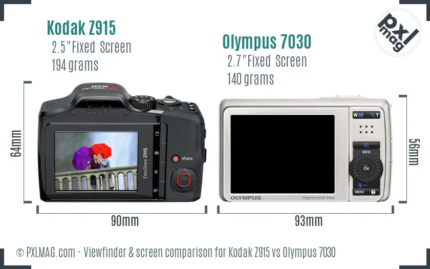 Kodak Z915 vs Olympus 7030 Screen and Viewfinder comparison