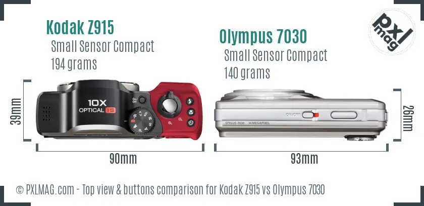 Kodak Z915 vs Olympus 7030 top view buttons comparison