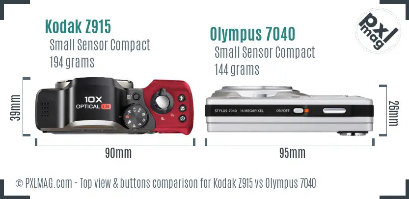Kodak Z915 vs Olympus 7040 top view buttons comparison Kodak Z915 vs Olympus 7040 top view buttons comparison