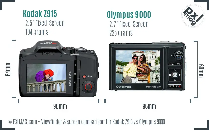 Kodak Z915 vs Olympus 9000 Screen and Viewfinder comparison