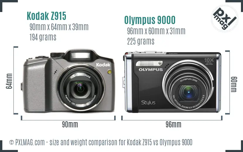 Kodak Z915 vs Olympus 9000 size comparison