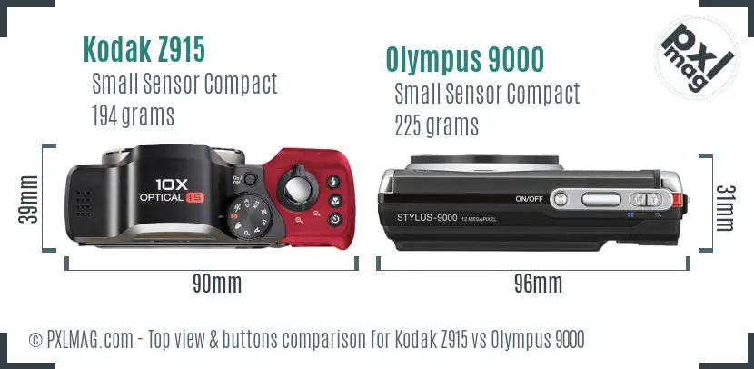 Kodak Z915 vs Olympus 9000 top view buttons comparison