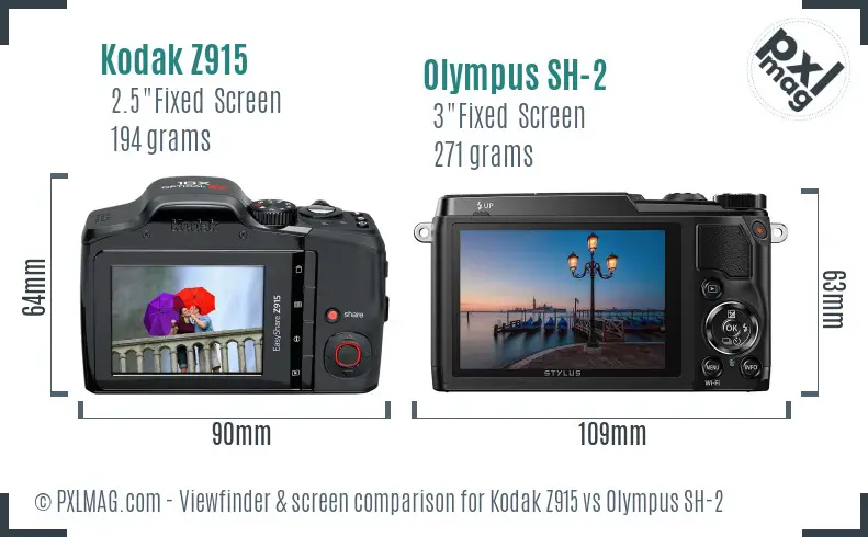 Kodak Z915 vs Olympus SH-2 Screen and Viewfinder comparison