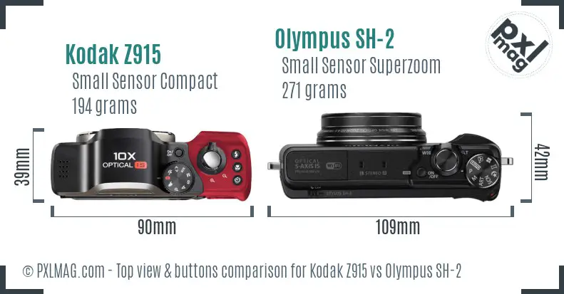 Kodak Z915 vs Olympus SH-2 top view buttons comparison