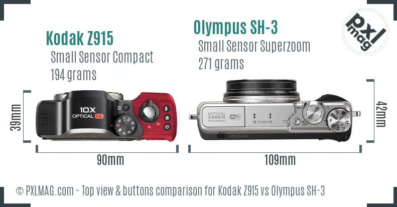 Kodak Z915 vs Olympus SH-3 top view buttons comparison Kodak Z915 vs Olympus SH-3 top view buttons comparison