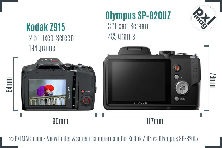 Kodak Z915 vs Olympus SP-820UZ Screen and Viewfinder comparison