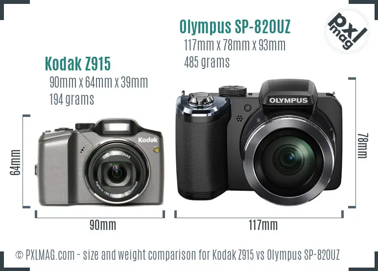 Kodak Z915 vs Olympus SP-820UZ size comparison