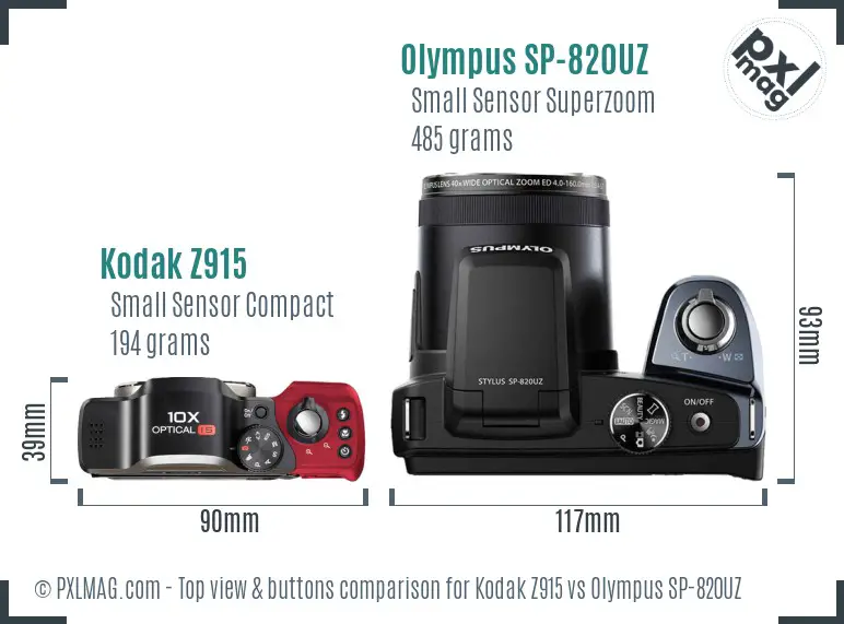 Kodak Z915 vs Olympus SP-820UZ top view buttons comparison