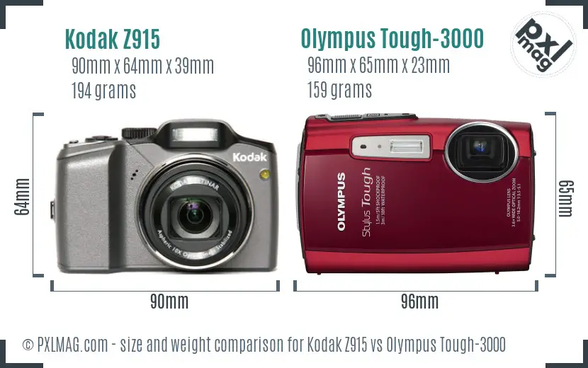 Kodak Z915 vs Olympus Tough-3000 size comparison