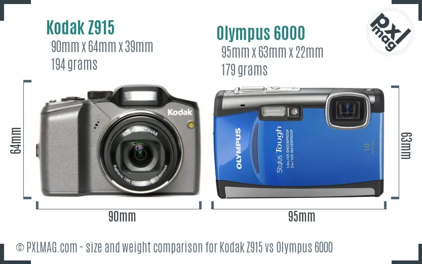Kodak Z915 vs Olympus 6000 size comparison