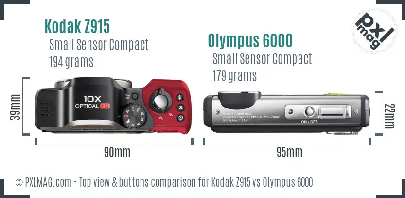 Kodak Z915 vs Olympus 6000 top view buttons comparison