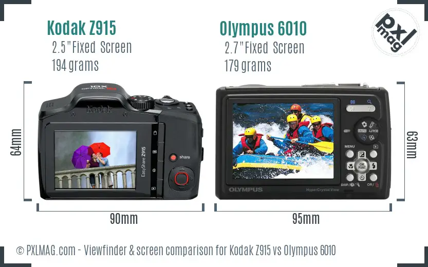 Kodak Z915 vs Olympus 6010 Screen and Viewfinder comparison