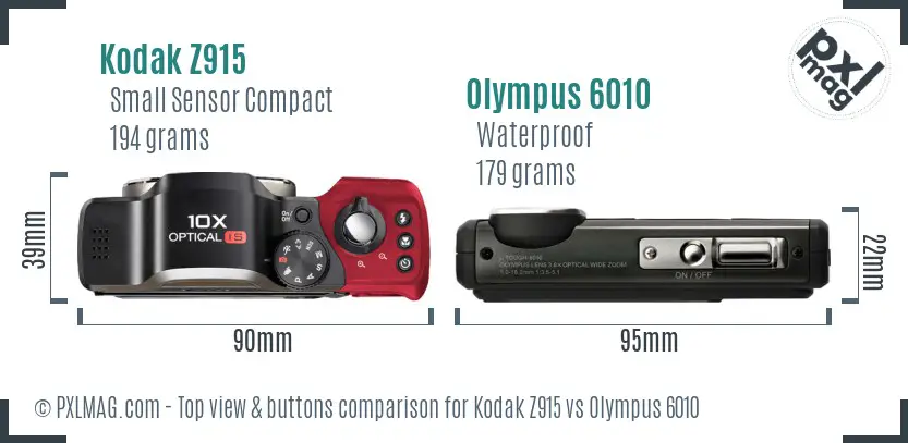 Kodak Z915 vs Olympus 6010 top view buttons comparison