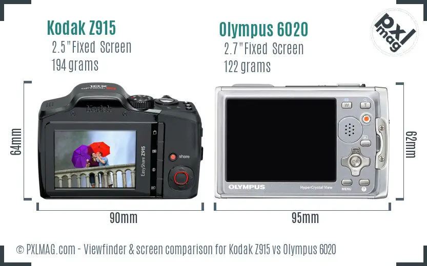 Kodak Z915 vs Olympus 6020 Screen and Viewfinder comparison