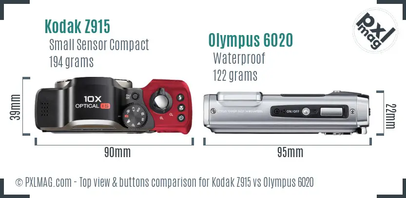 Kodak Z915 vs Olympus 6020 top view buttons comparison