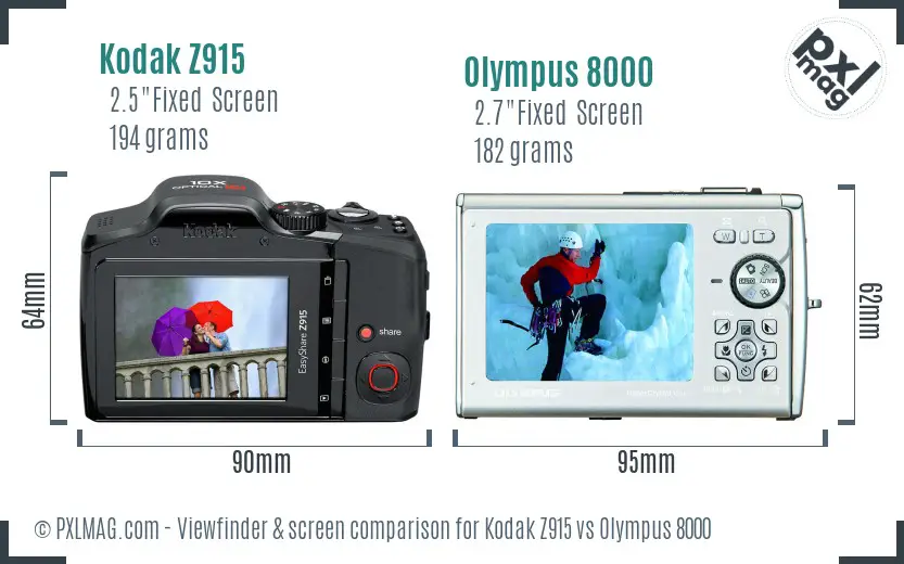 Kodak Z915 vs Olympus 8000 Screen and Viewfinder comparison