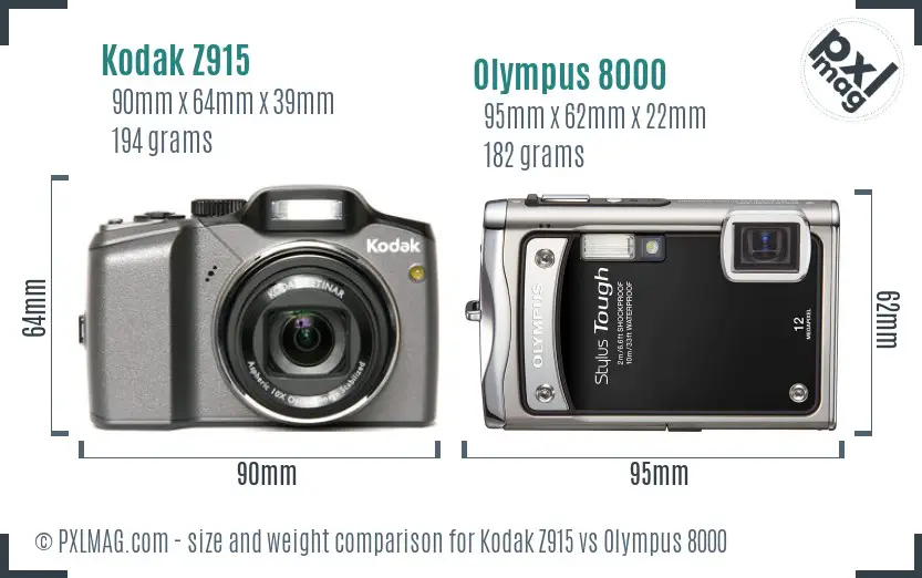 Kodak Z915 vs Olympus 8000 size comparison