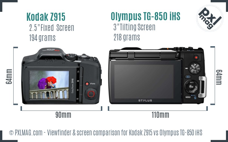 Kodak Z915 vs Olympus TG-850 iHS Screen and Viewfinder comparison