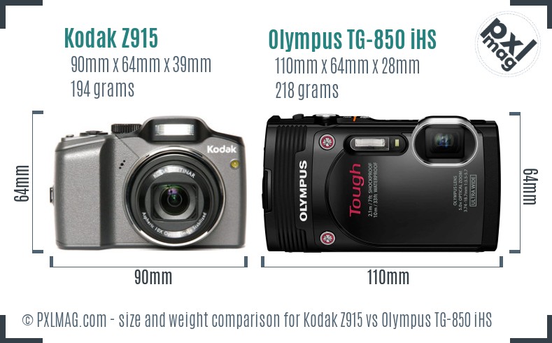 Kodak Z915 vs Olympus TG-850 iHS size comparison