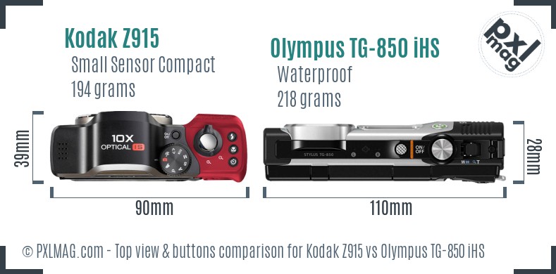 Kodak Z915 vs Olympus TG-850 iHS top view buttons comparison