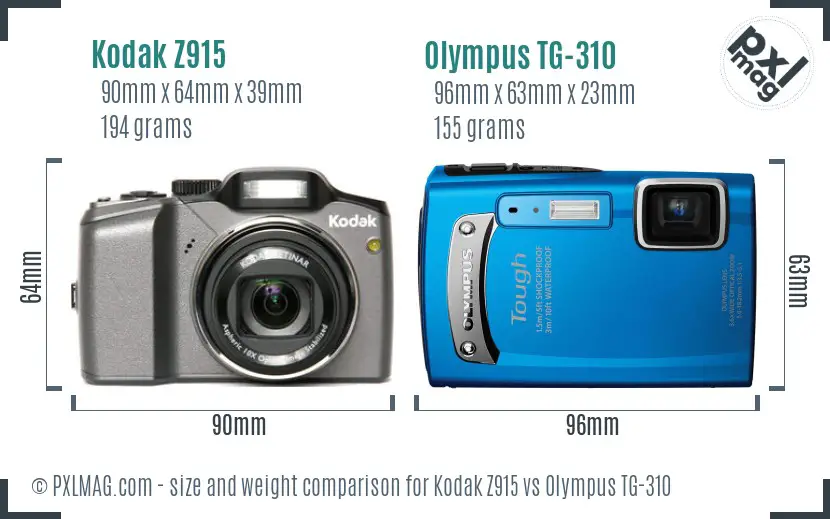 Kodak Z915 vs Olympus TG-310 size comparison