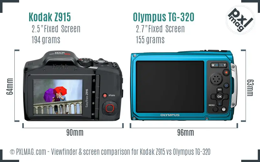 Kodak Z915 vs Olympus TG-320 Screen and Viewfinder comparison