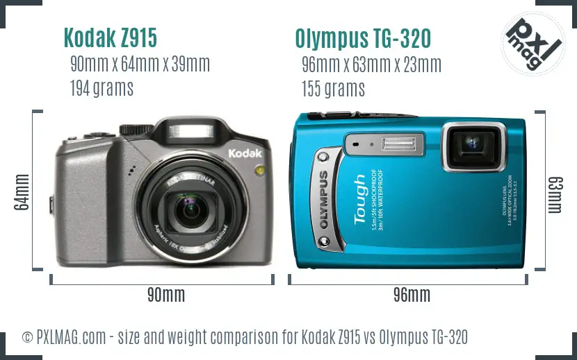 Kodak Z915 vs Olympus TG-320 size comparison
