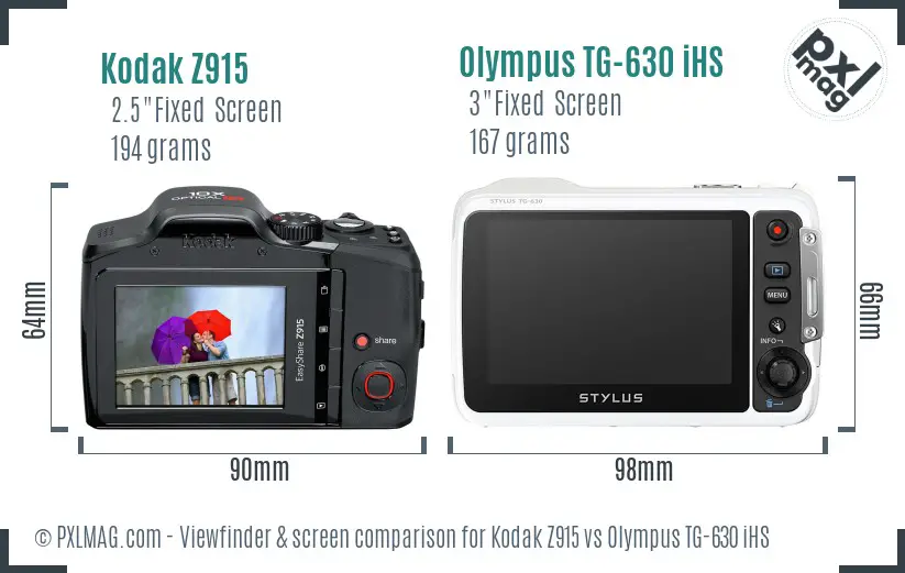 Kodak Z915 vs Olympus TG-630 iHS Screen and Viewfinder comparison