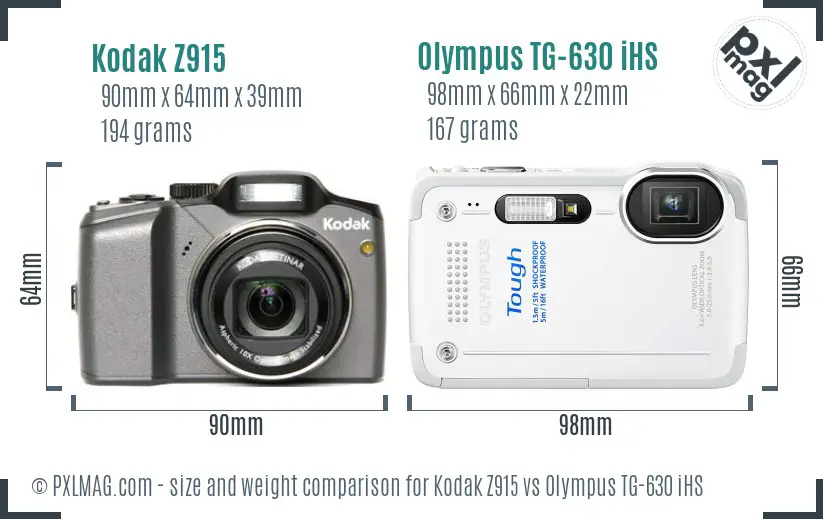 Kodak Z915 vs Olympus TG-630 iHS size comparison
