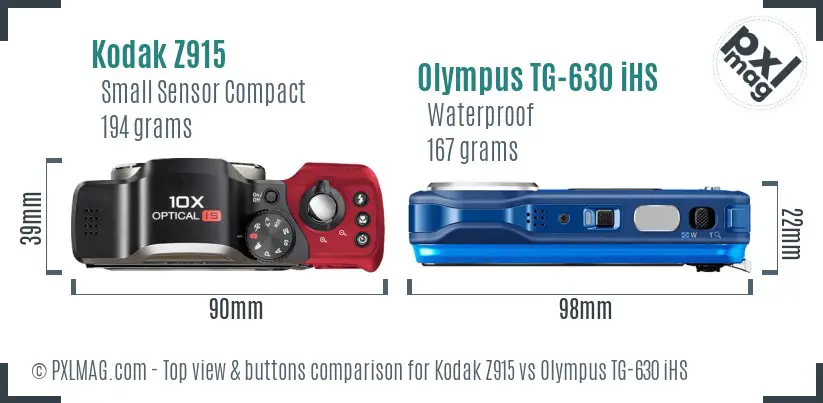 Kodak Z915 vs Olympus TG-630 iHS top view buttons comparison