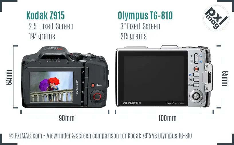 Kodak Z915 vs Olympus TG-810 Screen and Viewfinder comparison