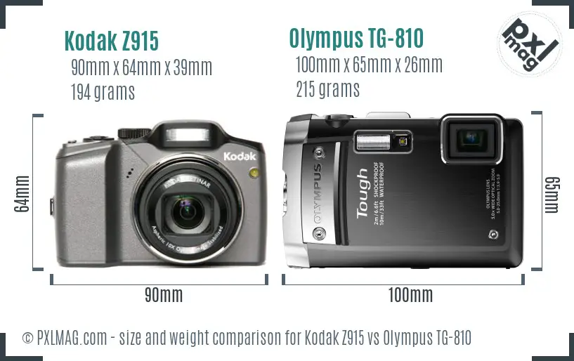 Kodak Z915 vs Olympus TG-810 size comparison