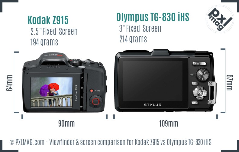 Kodak Z915 vs Olympus TG-830 iHS Screen and Viewfinder comparison