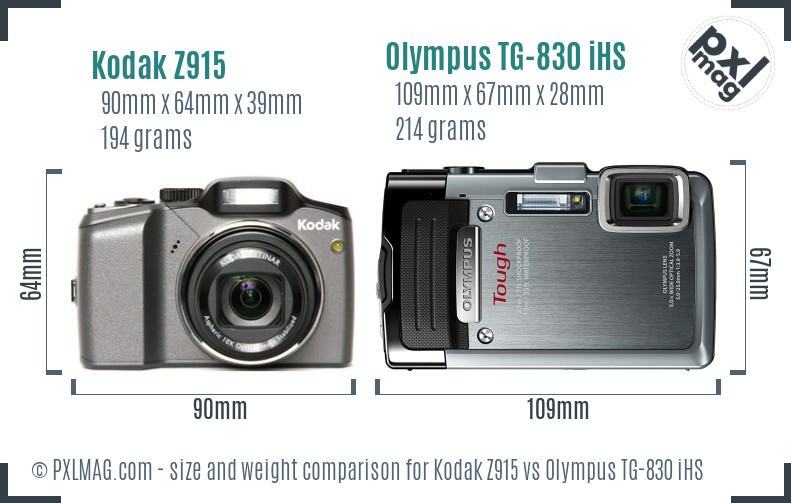 Kodak Z915 vs Olympus TG-830 iHS size comparison Kodak Z915 vs Olympus TG-830 iHS size comparison