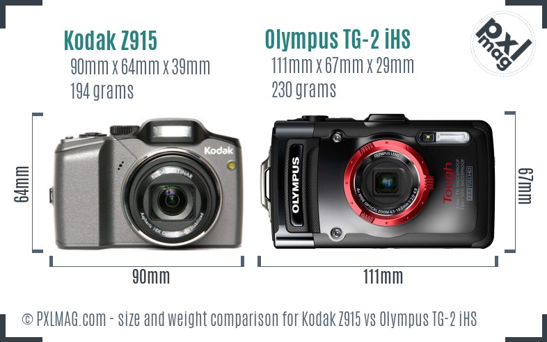 Kodak Z915 vs Olympus TG-2 iHS size comparison Kodak Z915 vs Olympus TG-2 iHS size comparison