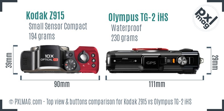Kodak Z915 vs Olympus TG-2 iHS top view buttons comparison